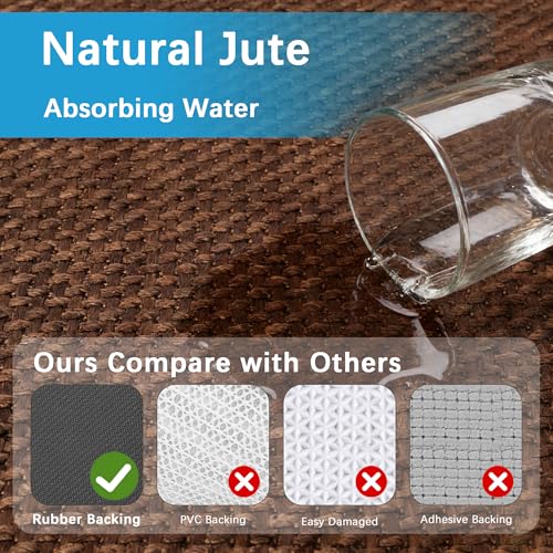 GOYLSER Washable Kitchen 7 Foot Runner Rug Non Slip, Absorbent Long Hall Runners Non Slip, Jute Nonslip Hallway Runner Mat Kitchen Carpet Runner, Deep Brown - color: Deep Brown, size: 2'4" x 7' (Rectangular)
