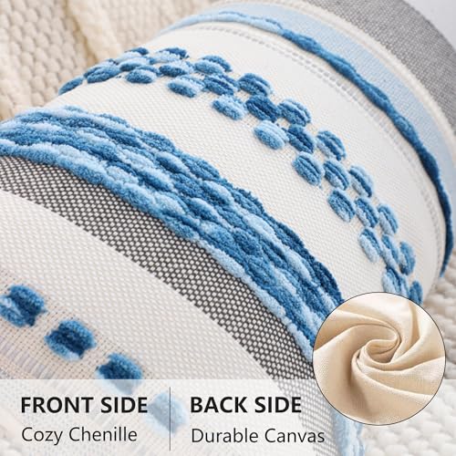 Boho Lumbar Throw Pillow Cover 14x36 Sky Blue | 1 Piece,Durable Fabric,Stripe Pillow Cover,Farmhouse Cushion Case,Chenille Pillow Case,Neutral Pillowcase for Sofa Couch Bed - color: Sky Blue Stripe, size: 36" x 14" (Pack of 1)