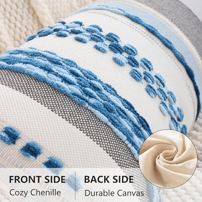 Boho Lumbar Throw Pillow Cover 14x36 Sky Blue | 1 Piece,Durable Fabric,Stripe Pillow Cover,Farmhouse Cushion Case,Chenille Pillow Case,Neutral Pillowcase for Sofa Couch Bed - color: Sky Blue Stripe, size: 36" x 14" (Pack of 1)