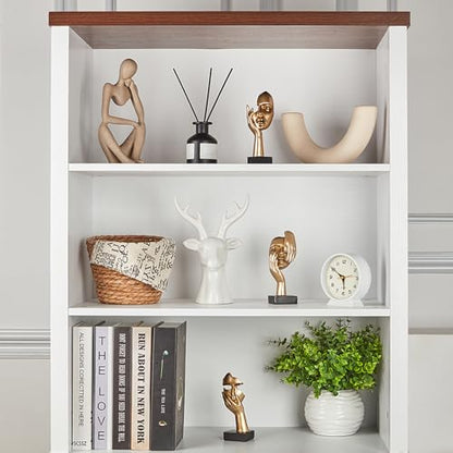 Gold Decor Thinker Statues Set of 3,Golden Abstract Face Resin Sculptures,Home Decor Accents,Office Bookshelf Decor, Shelf Side, Table Decorations for Living Room, Gift for Friends (gold-3Pcs)