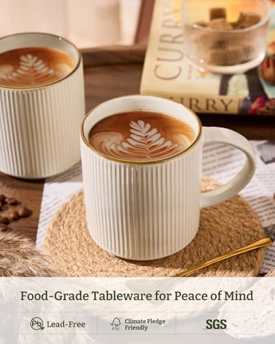 famiware Coffee Mug Set of 4, Star 16 oz Large Mugs Cup Set with Handle | Ceramic Mug for Coffee, Latte, Tea, Stackable Drinkware Set, Microwave & Dishwasher Safe, White - color: White, size: 4 Count (Pack of 1)