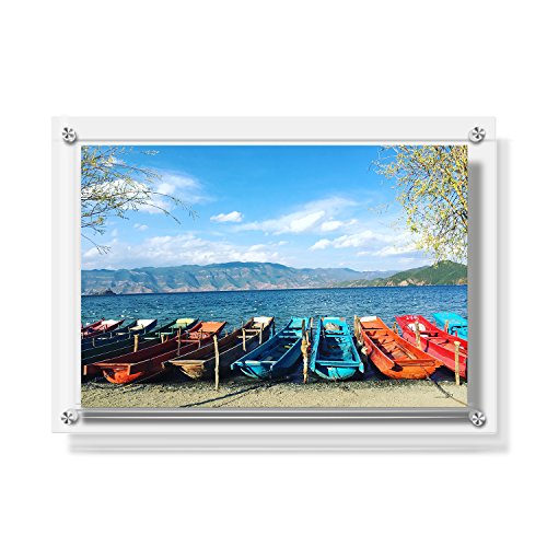 AMEITECH Acrylic Floating Picture Frame, 11x14 Double Panel Clear Wall Mount Document Certificate Frames (Inner Max Size is 9 x12.5 inch) | Wall Mount Document Certificate Frames, Transparent Hanging Pictures Frames for Gallery Wall (Inner Max Size is 9 x