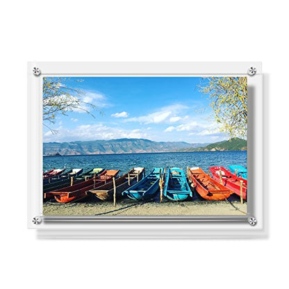 AMEITECH Acrylic Floating Picture Frame, 11x14 Double Panel Clear Wall Mount Document Certificate Frames (Inner Max Size is 9 x12.5 inch) | Wall Mount Document Certificate Frames, Transparent Hanging Pictures Frames for Gallery Wall (Inner Max Size is 9 x