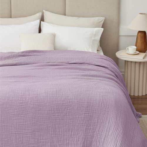 100% Cotton Muslin Blanket 40" x 40", Breathable and Lightweight Cotton Throw Blankets, Soft Cooling Summer Gauze Blanket for All Season, Lavender - color: 04 - Lavender, size: Baby ( 40"x40")