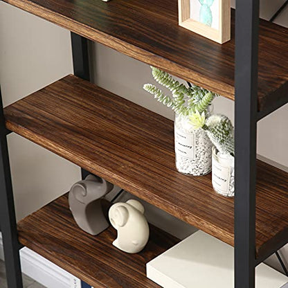 Solid Wood Bookshelf,4 Tier Rustic Vintage Industrial Etagere Bookcase, Open Metal and Wood Vintage Book Shelf, Retro Brown (RealWood)(4-Tier) - size: 4-Tiers-RealWood