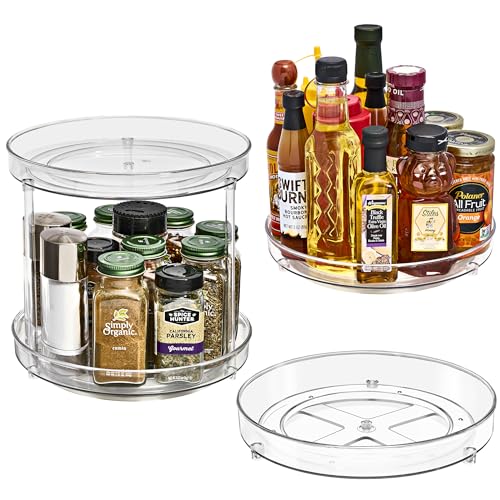 Sorbus 9 Inch Clear Lazy Susan Organizer Set, 2 Flat Turntable Organizer for Spice Organization for Cabinet, One 2 Tier Lazy Susan for Kitchen, Home, Office, Closet, Laundry Room Organization - size: 2 Flat + 2 Tiered