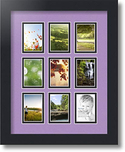 ArtToFrames Collage Photo Frame Double Mat with 9-2x3 Openings with Satin Black Frame and Lavender Mist mat. - color: Lavender Mist, size: 9 - 2x3