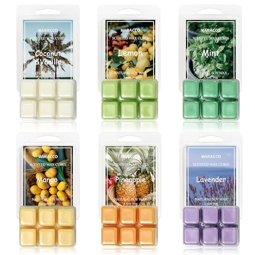 Maracco Summer Fruit Scented Wax Melts, Soy Wax Cubes for Wax Warmer | Scentsy Wax Melts, Coconut Vanilla, Pineapple, Lemon, Lavender, Mango, Mint, 6x2.5 oz - color: Fruit Plants