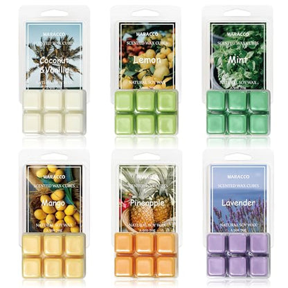 Maracco Summer Fruit Scented Wax Melts, Soy Wax Cubes for Wax Warmer | Scentsy Wax Melts, Coconut Vanilla, Pineapple, Lemon, Lavender, Mango, Mint, 6x2.5 oz - color: Fruit Plants