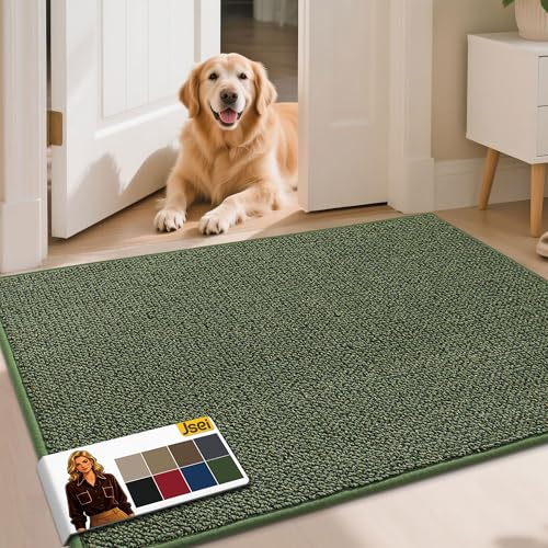 JSEI Door Mat for Entrance, TPR Non-Slip Backing, 32"x48", Green | Washable Low Profile Doormat for Front Door & Back Door, Absorbent Dirt-Trapping Entryway Rugs for Wet Shoes & Dirty Paws - color: Green, size: 32'' X 48''