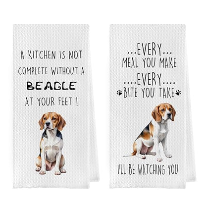 Funny Beagle Dish Towels Set - Beagle Gifts Decorative Waffle Weave Kitchen Towels, Hand Towel, Tea Towel (16×24 Inches, Set of 2) - color: Beagle