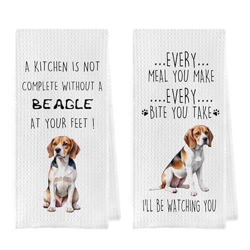Funny Beagle Dish Towels Set - Beagle Gifts Decorative Waffle Weave Kitchen Towels, Hand Towel, Tea Towel (16×24 Inches, Set of 2) - color: Beagle