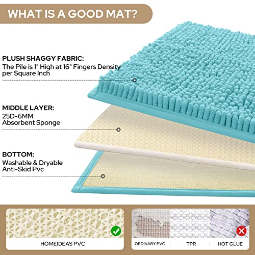 HOMEIDEAS 3 Pieces Bathroom Rugs, Ultra Soft Non Slip Absorbent Chenille Toilet Bath Mat Set (Aqua Blue) - color: Blue-aqua Blue, size: 17"x24"+20"x32"+U Shape 20"x24"