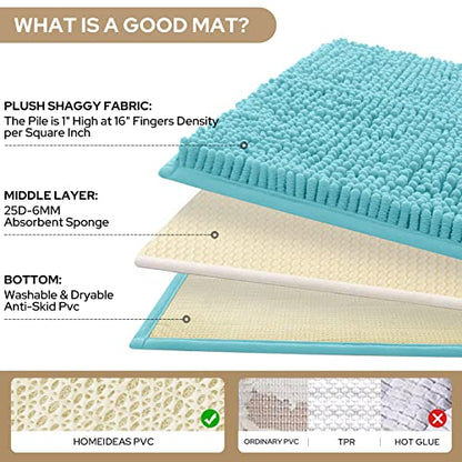 HOMEIDEAS 3 Pieces Bathroom Rugs, Ultra Soft Non Slip Absorbent Chenille Toilet Bath Mat Set (Aqua Blue) - color: Blue-aqua Blue, size: 17"x24"+20"x32"+U Shape 20"x24"