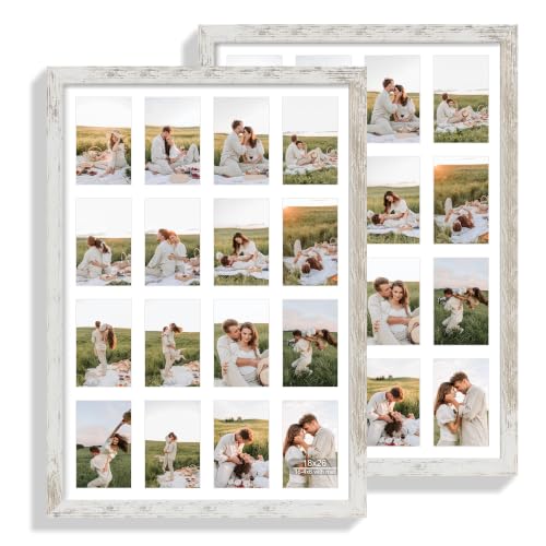Hongkee 18x26 Frame 2 Pack, Fits 16 4x6 Collage with Mat - Real Glass Cover | Distressed White Wooden, 18 x 26 Collage Picture Frame - Horizontal or Vertical Wall Mounting, fits Photos, Posters and Art - color: Distressed White, size: 18x26 in matted to 1