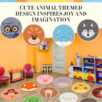 24 Pack Carpet Circles for Classroom, 16 in Non Slip Round Circle Mats for Classroom Sitting, Flexible Corner Circle Time Rugs for Reading Nook, Playing Areas, Library, Group Activity(Animal) - style: Animal