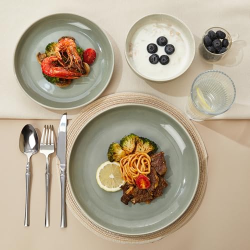 Stoneware Dinnerware Sets, Ceramic Plates and Bowls Set, Microwave & Dishwasher Safe Kitchen Dish Set, Modern Dinner Salad Plates | Cereal Bowls for 4, Dishware Sets Gray Green - color: Gray Green, size: Set (12pcs)