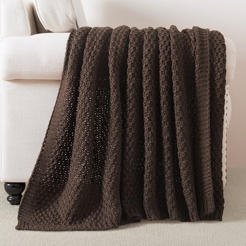 WDCOZY Chunky Cable Knit Throw Blanket Super Soft Warm Knitted Throw Blanket for Couch, Sofa, Chair, Bed Lightweight Breathable Cozy Comfortable Home Decorative Brown Chocolate Coffee 60x80 Inches - color: Brown, size: Twin (60" x 80")
