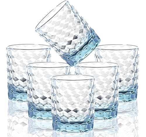 8 Oz Unbreakable Tritan Drinking Glasses Shatterproof Acrylic Glasses Drinkware BPA Free Hard Plastic Cups Reusable Kitchen Water Glasses Drinking Set of 6 (Light Blue) - color: Light Blue