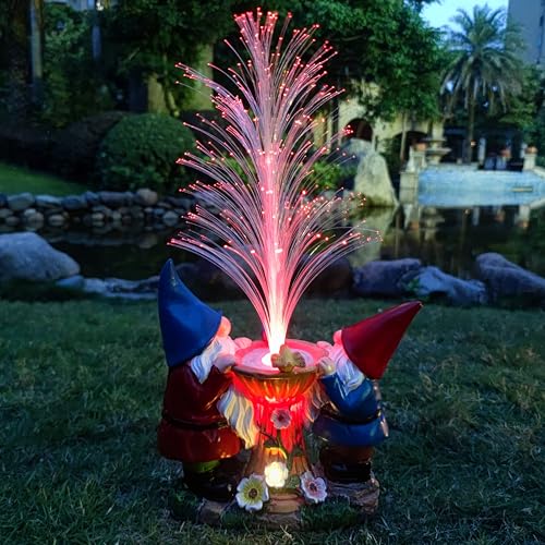 Gnome Statue Solar Garden Decor with LED Lights, Resin Gnomes Figurine and Colour Changing Optical Fiber Solar Light,Outdoor Decorations for Balcony, Patio, Yard, Lawn, Gifts for Women - color: Multicolor（gnomes）