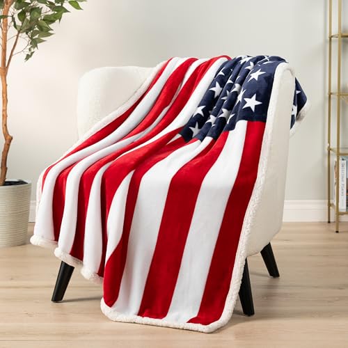 Pavilia Patriotic Blanket - American Flag Throw Blanket for Sofa Couch Bed, Soft Microfiber Sherpa Fleece Reversible, USA Military Veteran July 4th Gift - 50 x 60 Inches - color: American Flag, size: 50 x 60 Inches - Throw