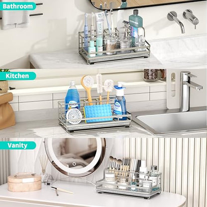 HapiRm Toothbrush Holders for Bathroom - 5 Partitions Bathroom Counter Organizer with Instant Drying Stone, Stainless Steel Countertop Storage Electric Toothbrush Toothpaste Holder - Brushed Nickel - color: Brushed Nickel