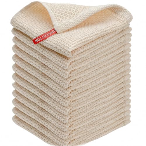 100% Cotton Waffle Weave Kitchen Dish Cloths, Ultra Soft Absorbent Quick Drying Dish Towels, 12 x 12 Inches, 12-Pack, Beige - color: Beige, size: 12 x 12 - 12 Pack