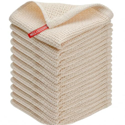 100% Cotton Waffle Weave Kitchen Dish Cloths, Ultra Soft Absorbent Quick Drying Dish Towels, 12 x 12 Inches, 12-Pack, Beige - color: Beige, size: 12 x 12 - 12 Pack
