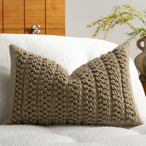 Wool Boucle Lumbar Pillow Cover Premium Chic Accents Rectangular Textured Decorative Throw Pillow Case for Living Room Couch Sofa Home Decor 12"x20" Taupe - color: Taupe, size: 20" x 12" (Pack of 1)