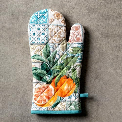Maison d'Hermine Oven Gloves 100% Cotton Oven Mitt (7" x 13", Pack of 1) | With Loop Heat Resistant BBQ Cooking Gloves Baking Grilling Kitchen Handling Hot Pans Spring Summer - Agrume - color: 010 - Agrume, size: 7.5" x 13" (Oven Mitt)