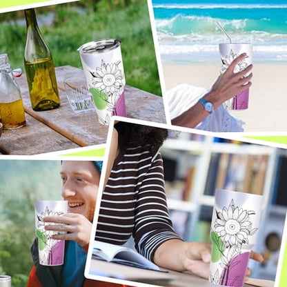 30 oz Tumbler with Lids and Straws Double Wall Insulated Tumbler Cup,Stainless Steel Leak-proof Thermal Coffee Tumbler Powder Coated Travel Mug for Cold and Hot Beverages,Sunflower - color: Sunflower, size: 30 Ounces