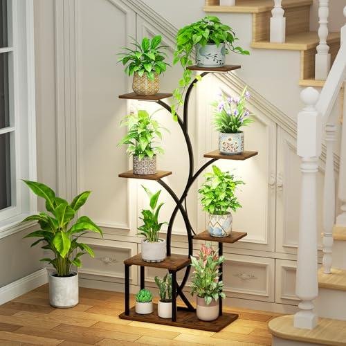HAVLOTII Indoor Plant Stand with 4 Grow Lights - 7 Tiered Plant Shelf 52" | Metal Corner Plant Shelves for Indoor Growing - Lighted Plant Holders for Patio, Room, Home and Balcony