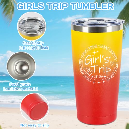 4 Pack Girls Trip Tumbler Set | 20oz Stainless Steel Insulated Tumblers with Lids Straws, Girls Trip Gifts for Women Friends, 2026 Gradient Tumblers - color: Style 1