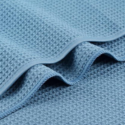 MICROFI Waffle Weave Bath Towel Set, Microfiber, 4 Pieces (Body/Hair/Hand/Face), Quick Dry, Lightweight, Super Absorbent, Lint Free, 380 GSM (Blue) - color: Blue