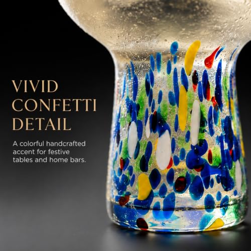 Large Stemless Hand Blown Confetti Margarita Glasses - 14 oz - Set of 2 | Colorful Artisan Glassware, Perfect for Margaritas, Martinis, Wine, Cocktails & Champagne, Great for Cinco de Mayo & Parties - style: Mexican Confetti Margarita Glass