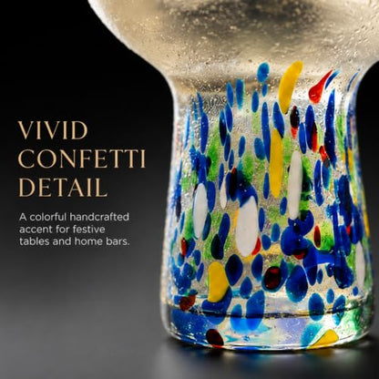 Large Stemless Hand Blown Confetti Margarita Glasses - 14 oz - Set of 2 | Colorful Artisan Glassware, Perfect for Margaritas, Martinis, Wine, Cocktails & Champagne, Great for Cinco de Mayo & Parties - style: Mexican Confetti Margarita Glass