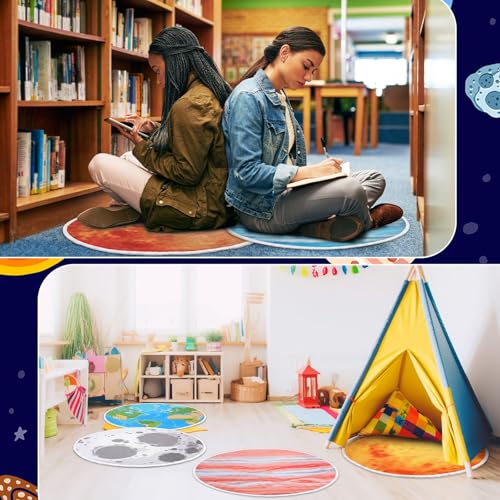 24 Pack Carpet Circles for Classroom, 16 in Non Slip Round Circle Mats for Classroom Sitting, Flexible Corner Circle Time Rugs for Reading Nook, Playing Areas, Library, Group Activity(Planet) - style: Planet