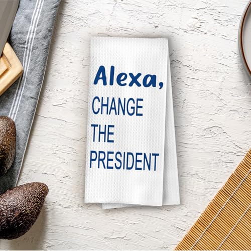 Funny Political Kitchen Towels - Funny Decorative Waffle Dish Towels, Change The President Hand Tea Towel, 16x24 Inches - Blue - color: Blue