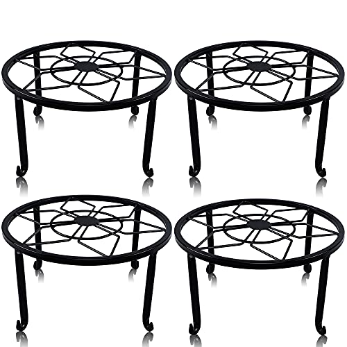 yosager 4 Pack Metal Plant Stands for Flower Pot, Heavy Duty Black Iron Potted Stand Holder, Indoor Outdoor Rustproof Metal Planter Container Round Supports Display Rack for Home & Garden Decor - size: 4 Pack