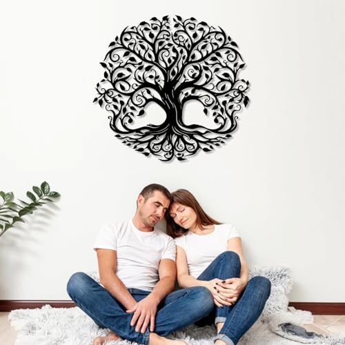 Yemwot Metal Tree of Life Wall Decor, Circle of Life Metal Trees Wall Art, Branch Art, Spiritual Decor, Modern Sculpture Decoration, Living Room Bedroom Decoration (Black-Tree 2, 39"x 36"| 100x91cm) - color: Black-Tree 2, size: 39"L x 36"W