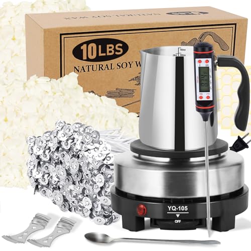 SAEUYVB 10lbs Soy Wax for Candle Making, Candle Making Kit with Wax Melter | DIY Candle Making Supplies for Adults Beginnner,Including Soy Wax Flakes,Wax Melting Pot, Electric Hot Plate and More - color: black kit-10lb
