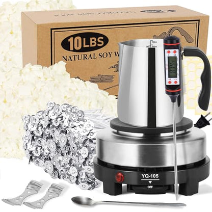 SAEUYVB 10lbs Soy Wax for Candle Making, Candle Making Kit with Wax Melter | DIY Candle Making Supplies for Adults Beginnner,Including Soy Wax Flakes,Wax Melting Pot, Electric Hot Plate and More - color: black kit-10lb