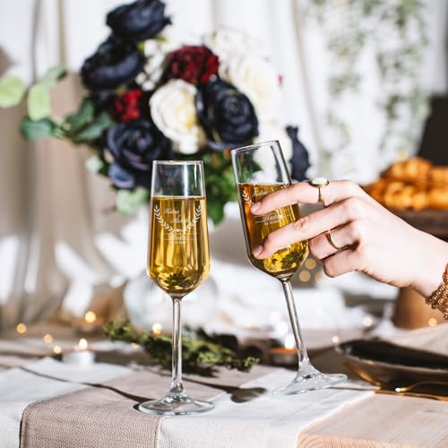 Personalized Champagne Flutes for Wedding – Engraved Glasses for Bride and Groom, Custom Names & Date, Wedding Toast Glasses - (Set of 2 or Single) (Champagne Design 1) - color: Champagne Flutes-D1