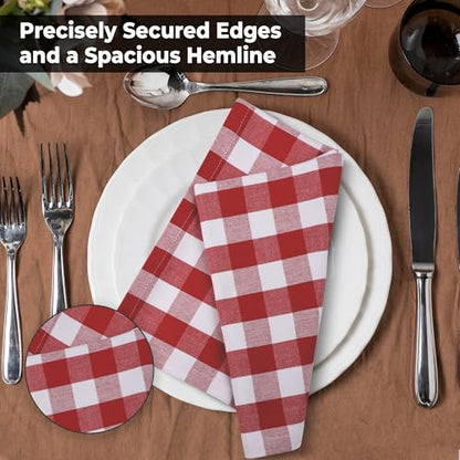 Urban Villa Cloth Napkins Cotton 20x20 (Set of 6) Red - color: 015 Red/White, size: 20" x 20" (Set of 6)