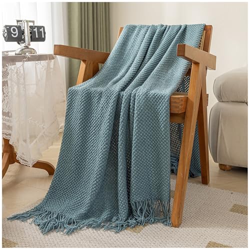Knitted Throw Blanket for Couch,Plain Color Blanket with Tassel,Bed Throws,Home Decorative Blankets for Couch Sofa Bed Chair Spring Summer Fall,Soft Warm Cozy Light Weight,Sky Blue,127x170cm/50x67in - color: Sky Blue, size: 127x170cm/50x67in