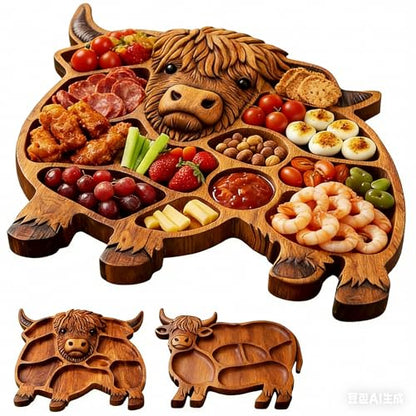Highland Cow Wooden Charcuterie Board, Rustic Farmhouse Serving Board, Appetizer Board, for Snack Fruit Meat Cheese Home Party Banquet Family Gathering Dining Table Holiday Kitchen (A) - color: A