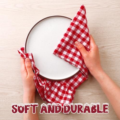 HunnmingRe Red Kitchen Towels Set of 2, 100% Cotton Ruffled Gingham Dish Towels 18"x28" Tea Cloths Classic Plaid Pattern for Farmhouse Charm, Drying Dishes, Entertaining Guests - color: Red, style: Gingham