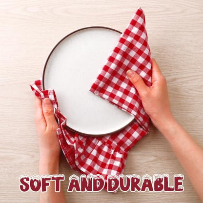 HunnmingRe Red Kitchen Towels Set of 2, 100% Cotton Ruffled Gingham Dish Towels 18"x28" Tea Cloths Classic Plaid Pattern for Farmhouse Charm, Drying Dishes, Entertaining Guests - color: Red, style: Gingham