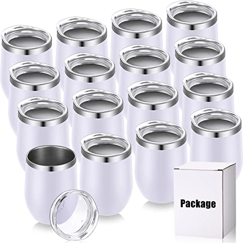 Remagr 16 Pack Stainless Steel Wine Tumblers 12 oz Insulated Vacuum Wine Cup Set Double Wall Stainless Steel Stemless Mug Glasses for Coffee Soda Whiskey Outdoor Travel (White) - color: White