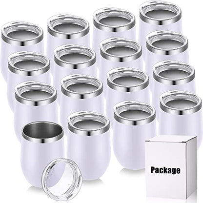 Remagr 16 Pack Stainless Steel Wine Tumblers 12 oz Insulated Vacuum Wine Cup Set Double Wall Stainless Steel Stemless Mug Glasses for Coffee Soda Whiskey Outdoor Travel (White) - color: White
